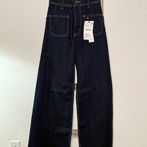 Zara Dark Indigo Wide Leg Jeans - Picture 1 of 4
